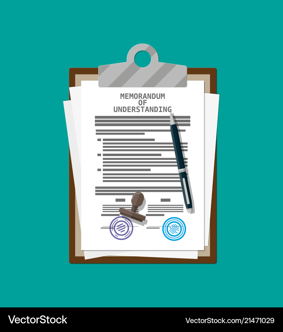 Memorandum of understanding document Memorandum of understanding document vector image