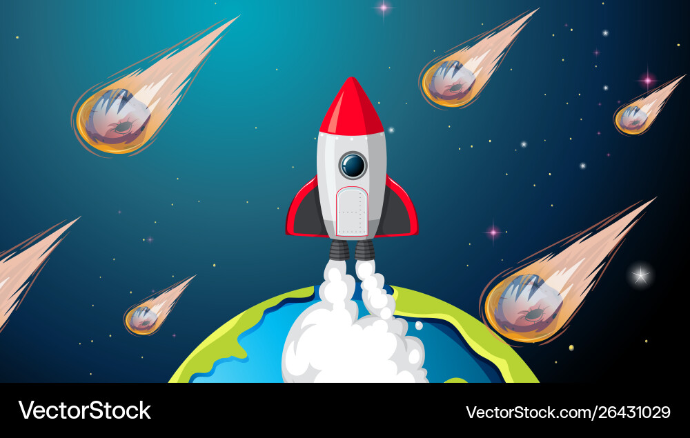 Rocket and asteroid scene Vector Image