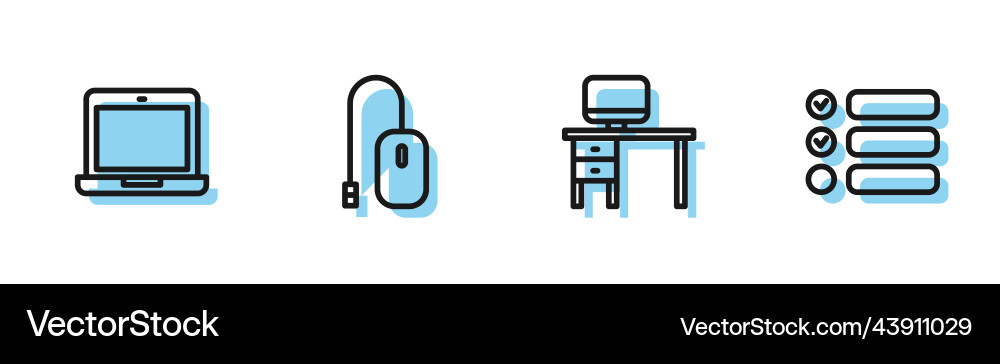 Set line computer monitor and desk laptop mouse Set line computer monitor and desk laptop mouse vector image