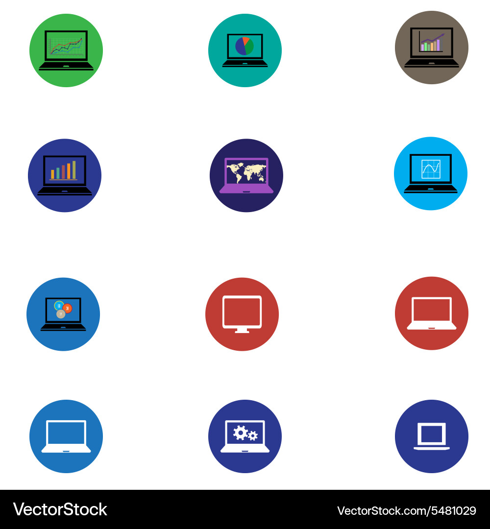 Set of icons with computers and graphics in flat Vector Image
