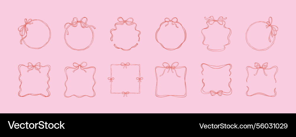 Set of square rectangle and circle bow ribbon Vector Image