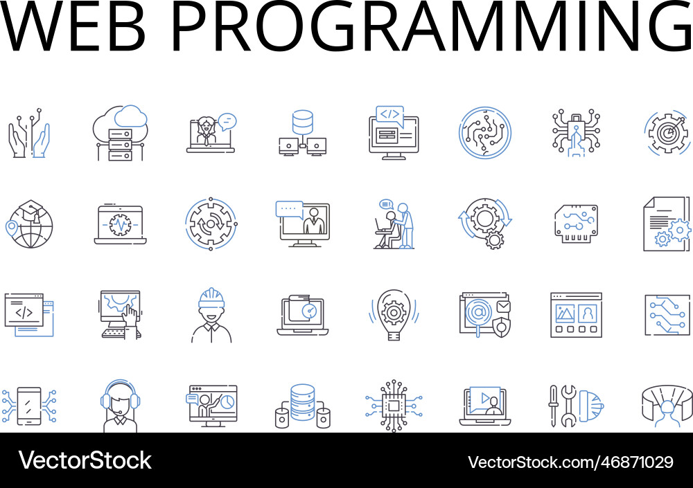 Web programming line icons collection mobile Web programming line icons collection mobile vector image