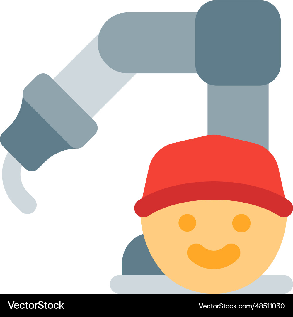 Factory worker operating a robotic arm Vector Image