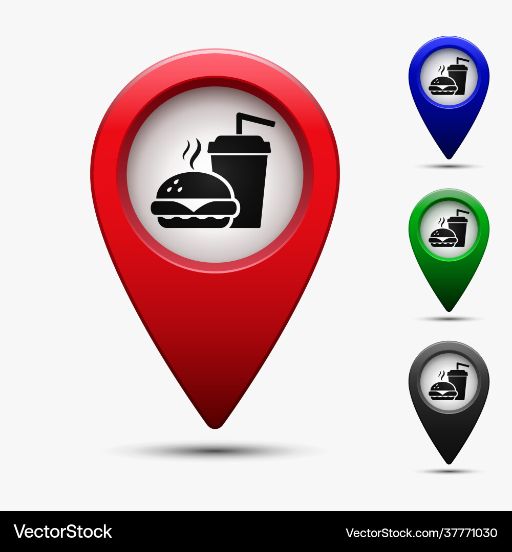 Fast food on pin map pointer Fast food on pin map pointer Vector Image