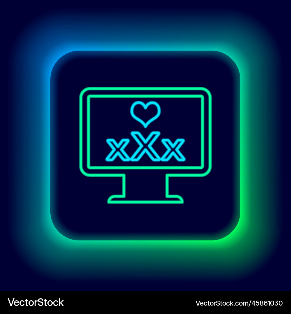 Glowing neon line computer monitor with 18 plus Glowing neon line computer monitor with 18 plus vector image