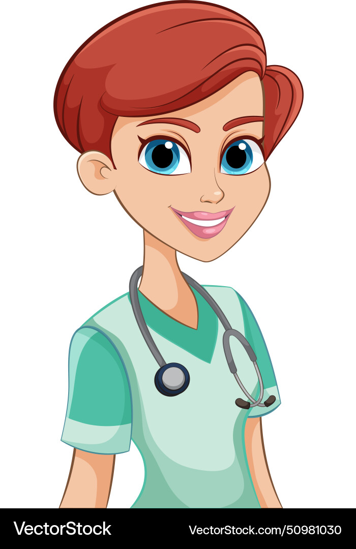 Karikatur einer lächelnden Krankenschwester im Krankenpfleger Karikatur einer lächelnden Krankenschwester im Krankenpfleger vektorbild