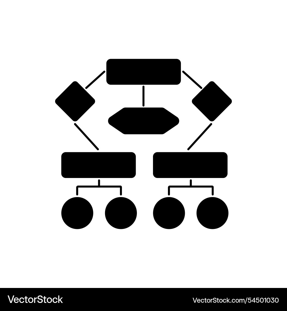 Minimal black flowchart for system links and data vector image