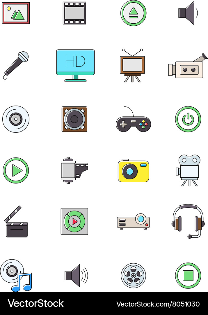 Multimedia icons set Vector Image
