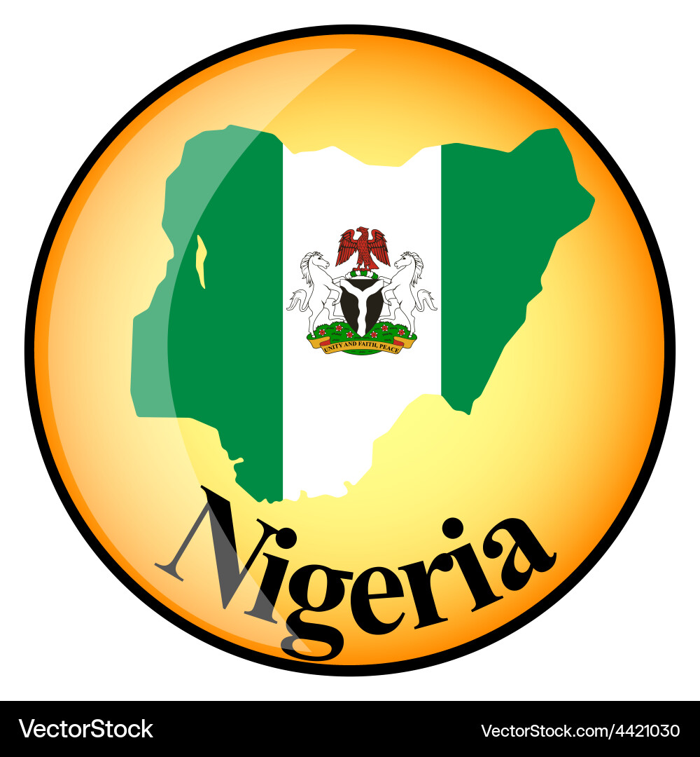 Orange button with the image maps of nigeria vector image