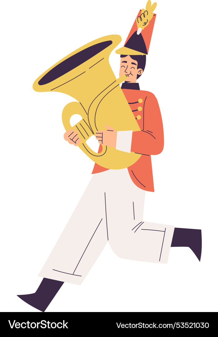 Orchestra with marching man character in red Orchestra with marching man character in red vector image