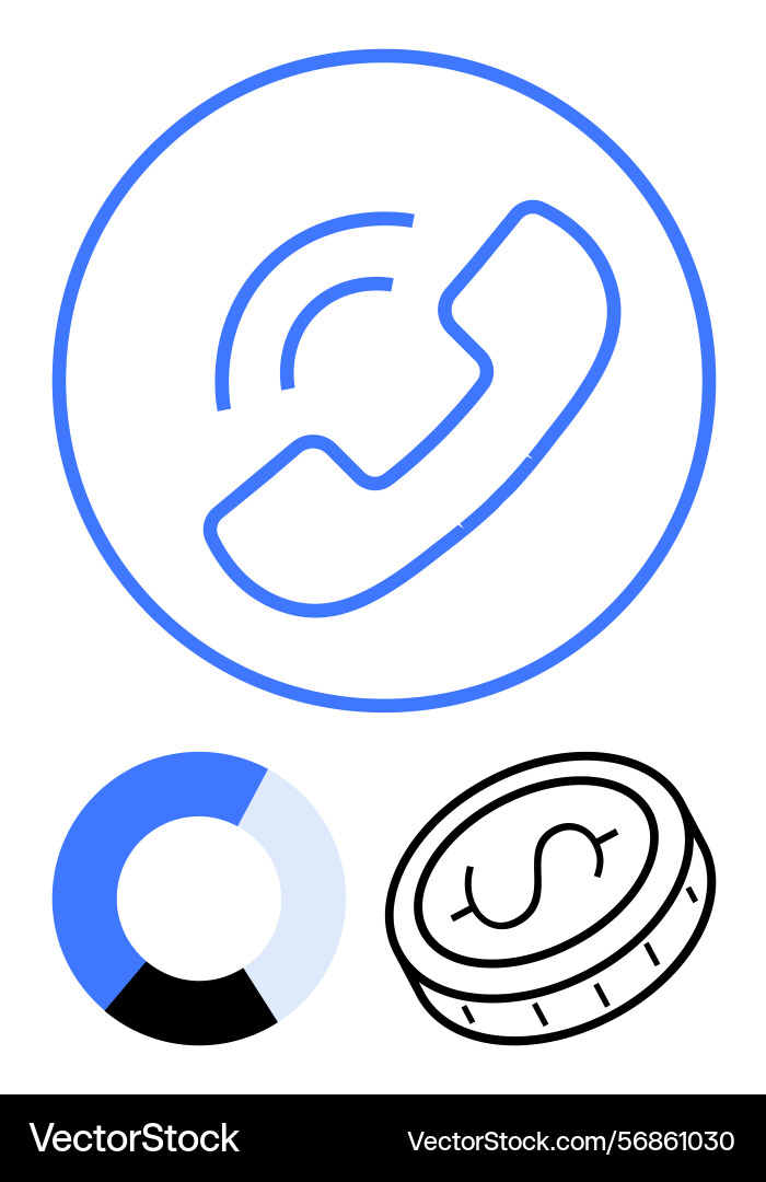 Phone call analytics chart and coin representing Phone call analytics chart and coin representing vector image