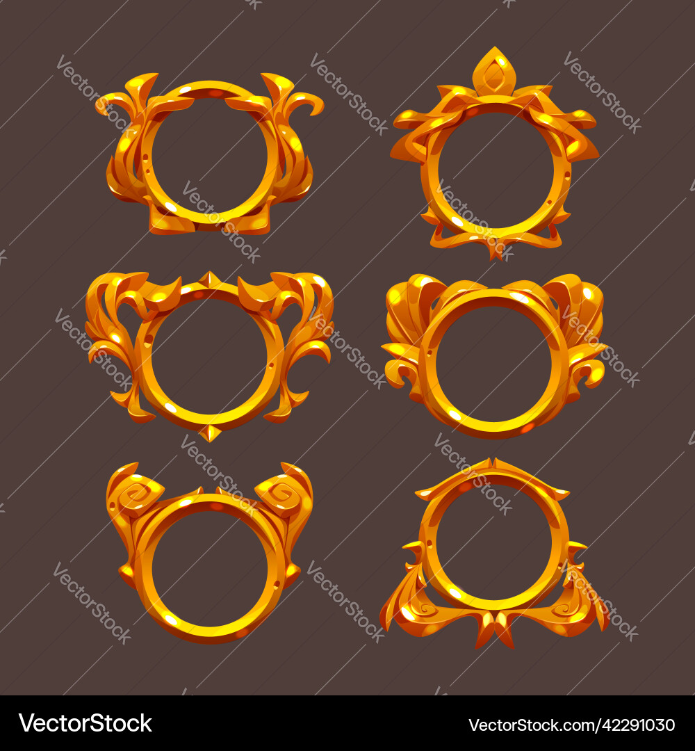 Round ui game frames gold textured circles set Round ui game frames gold textured circles set vector image