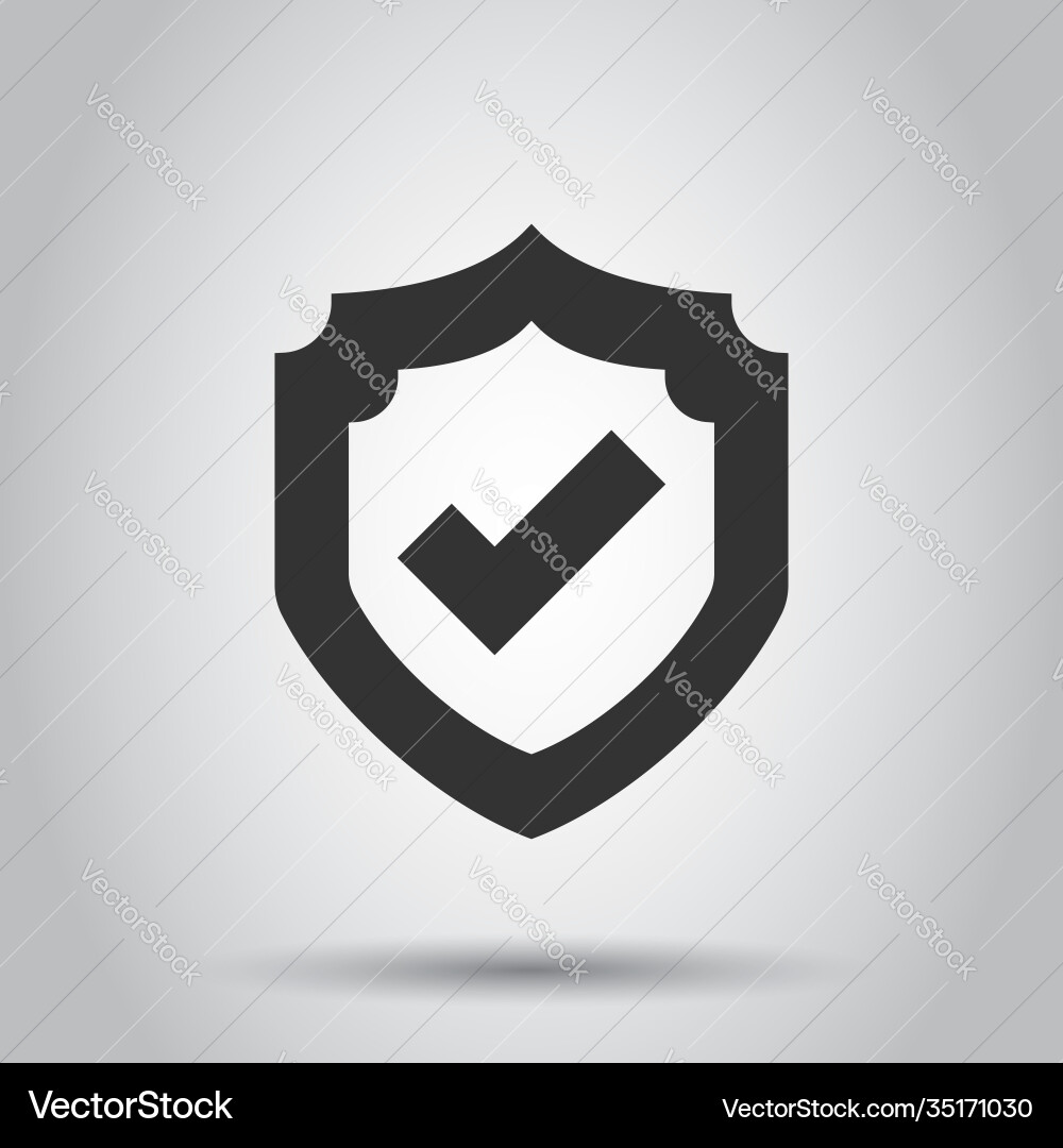 Shield with check mark icon in flat style protect Shield with check mark icon in flat style protect vector image