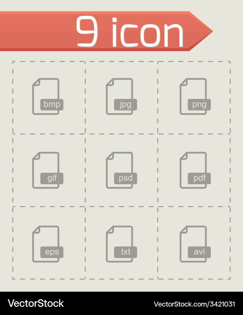 Black file format icons set Vector Image
