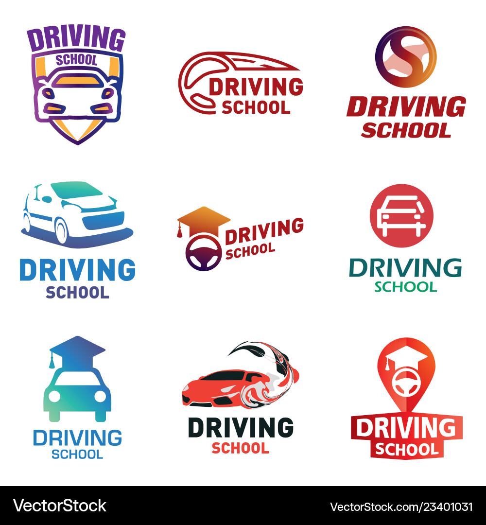 Driving School Logo Set Vector Image