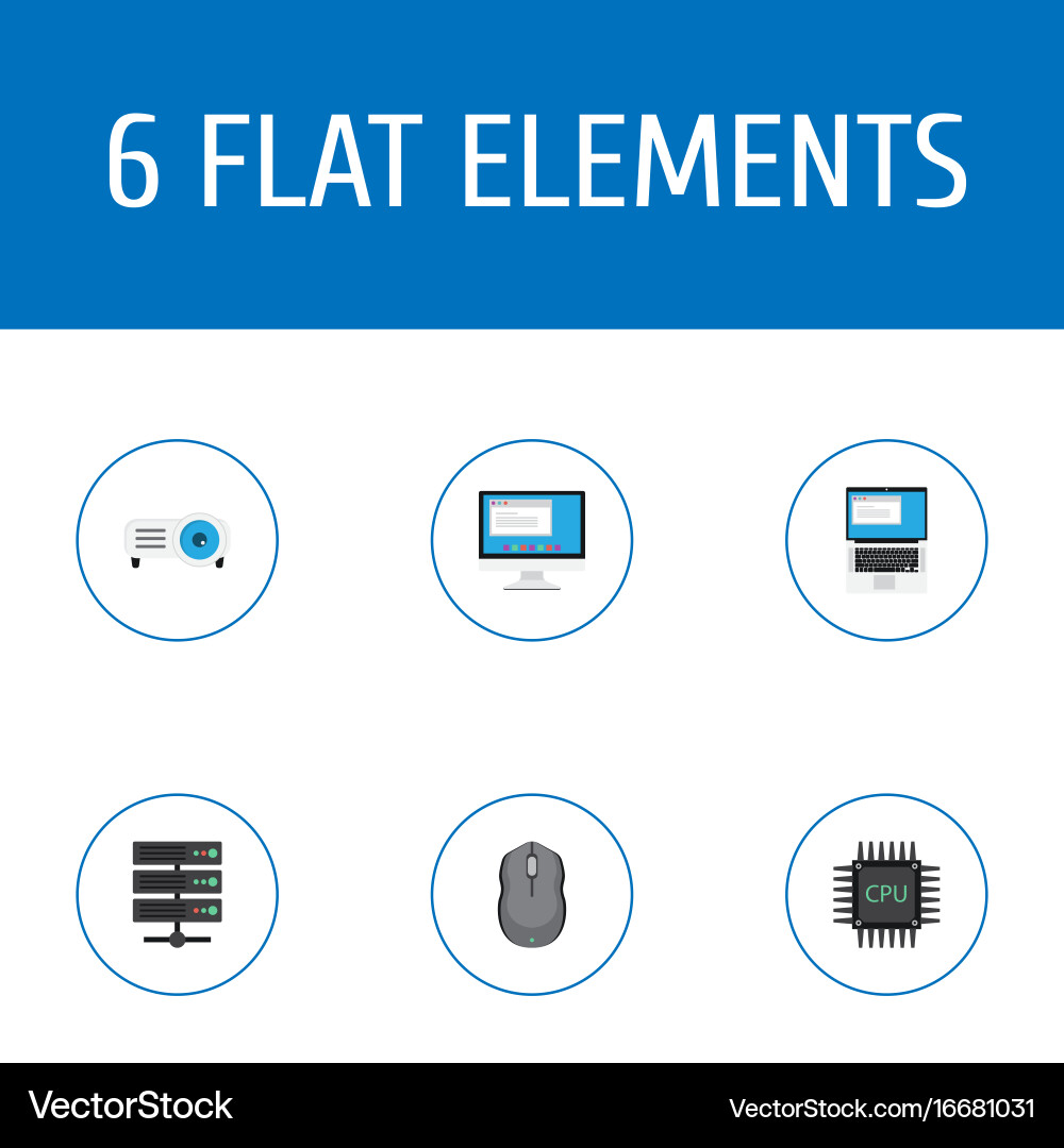 Flat icons laptop display microprocessor Vector Image