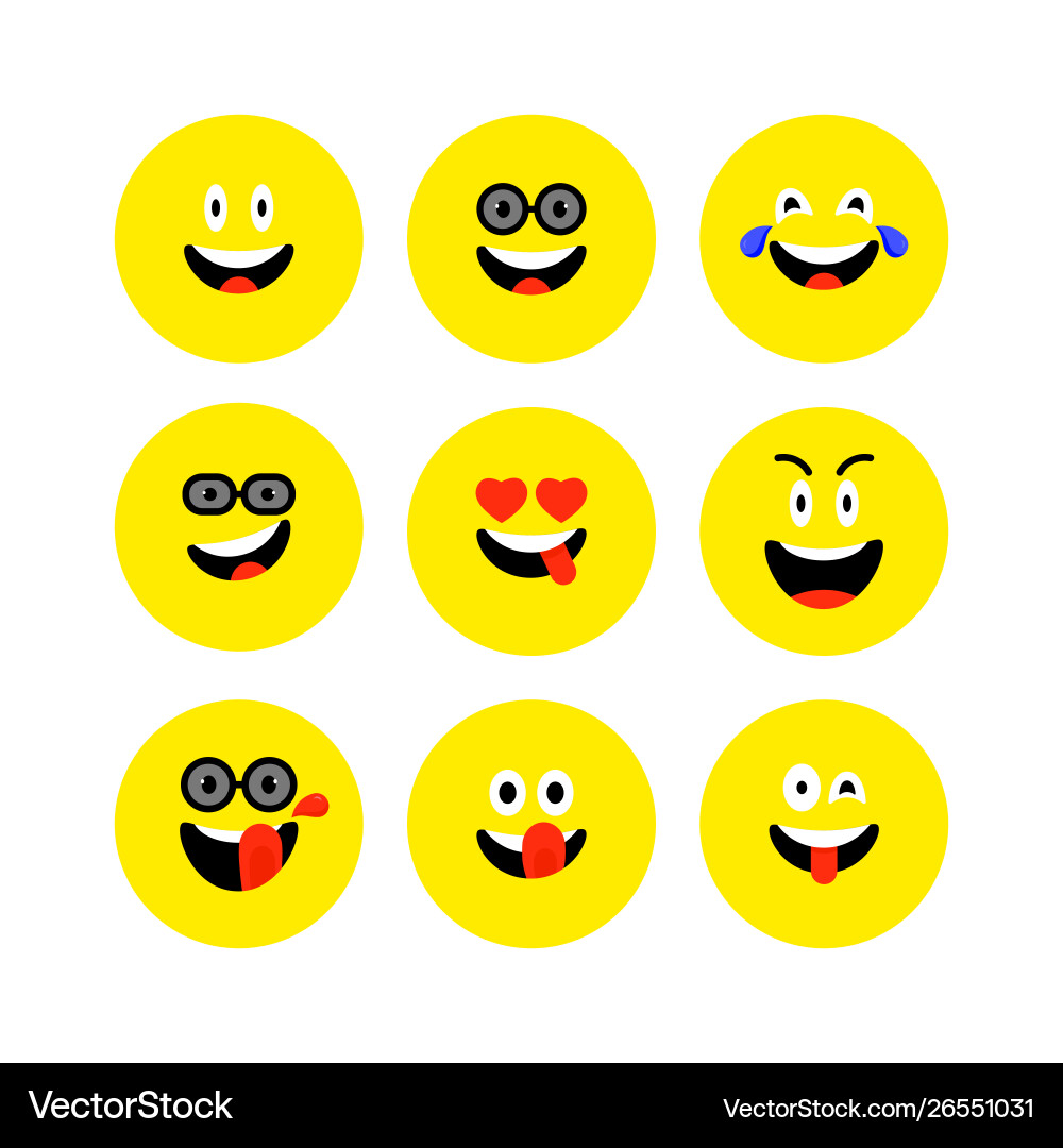 Happy emojis icons set flat style round lovely Happy emojis icons set flat style round lovely vector image