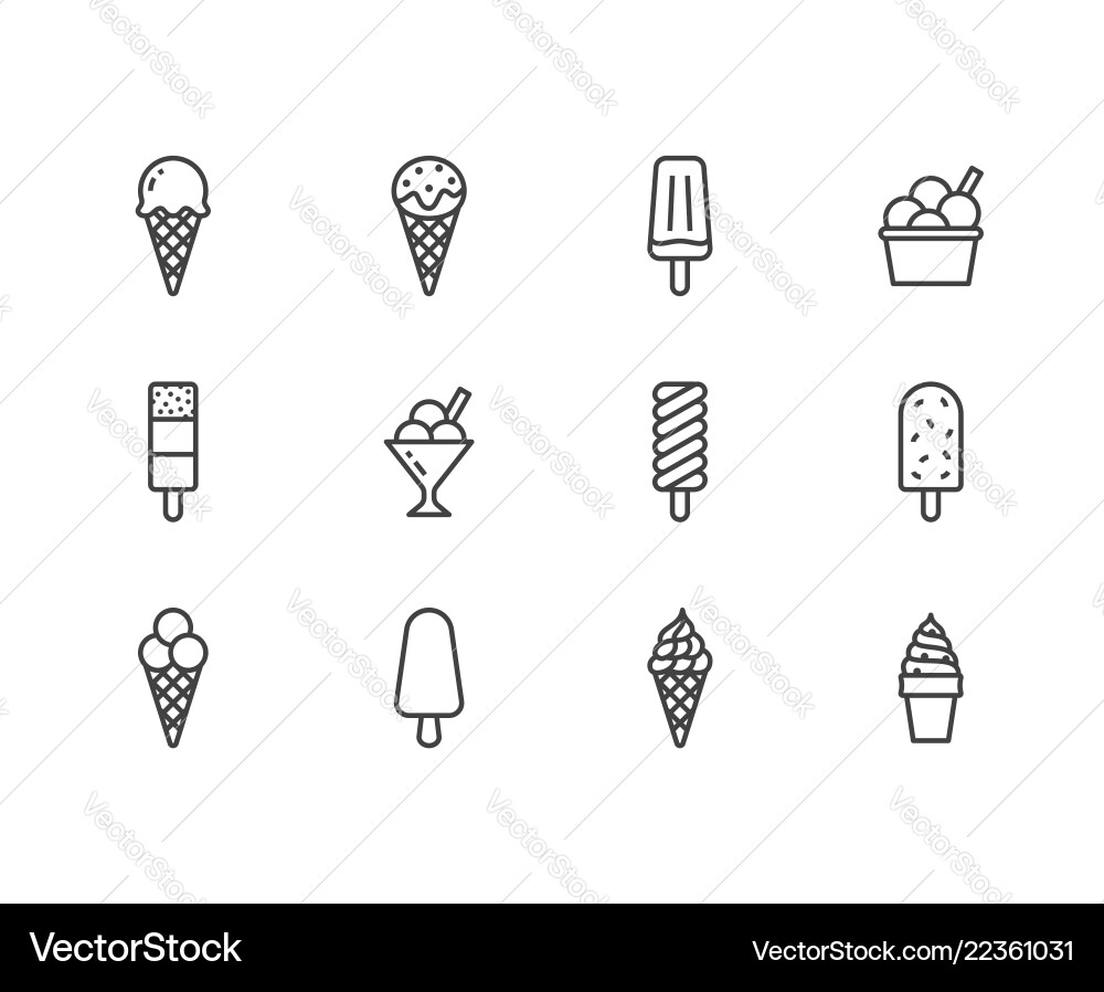 Ice cream flat line icons set waffle cone Ice cream flat line icons set waffle cone vector image