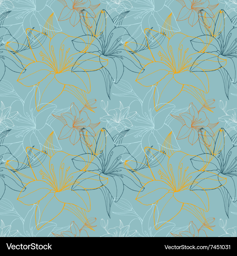 Lily in blue color scheme seamless pattern vector image