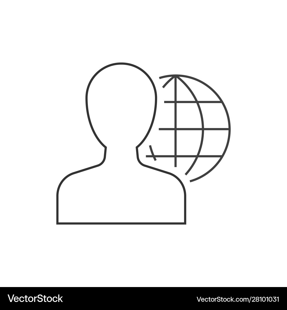 Man and globe behind linear icon on white vector image