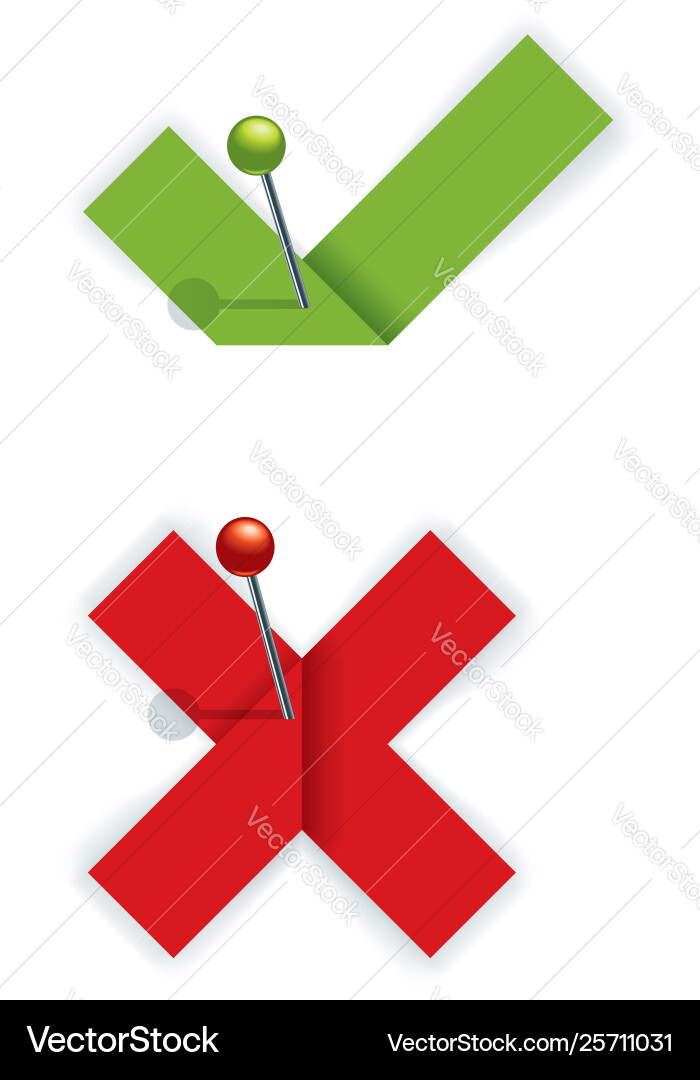 Paper tick and cross symbols with shadows effect Vector Image
