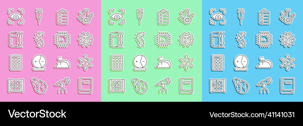 Set line science book virus to do list vector image