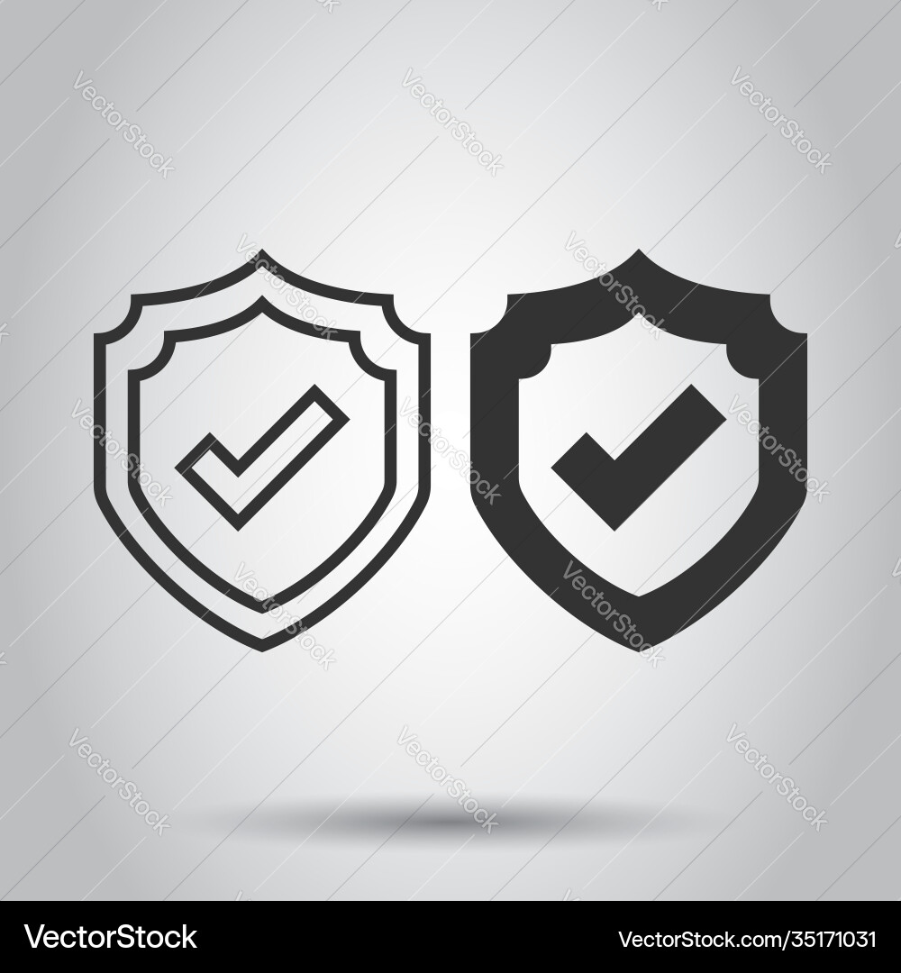 Shield with check mark icon in flat style protect Shield with check mark icon in flat style protect vector image