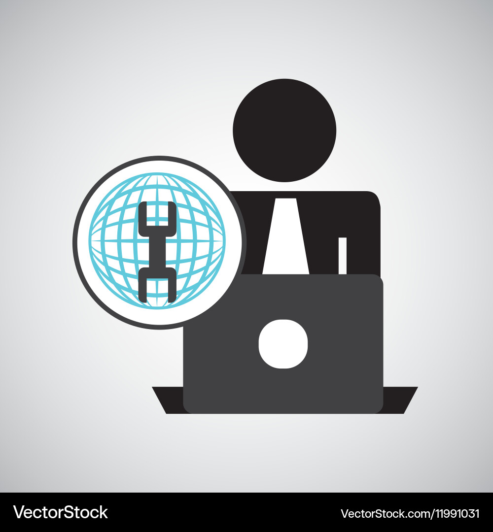 Silhouette programmer working laptop global Vector Image