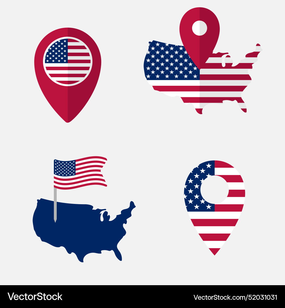 Usa map pointer icons set national flag Usa map pointer icons set national flag vector image
