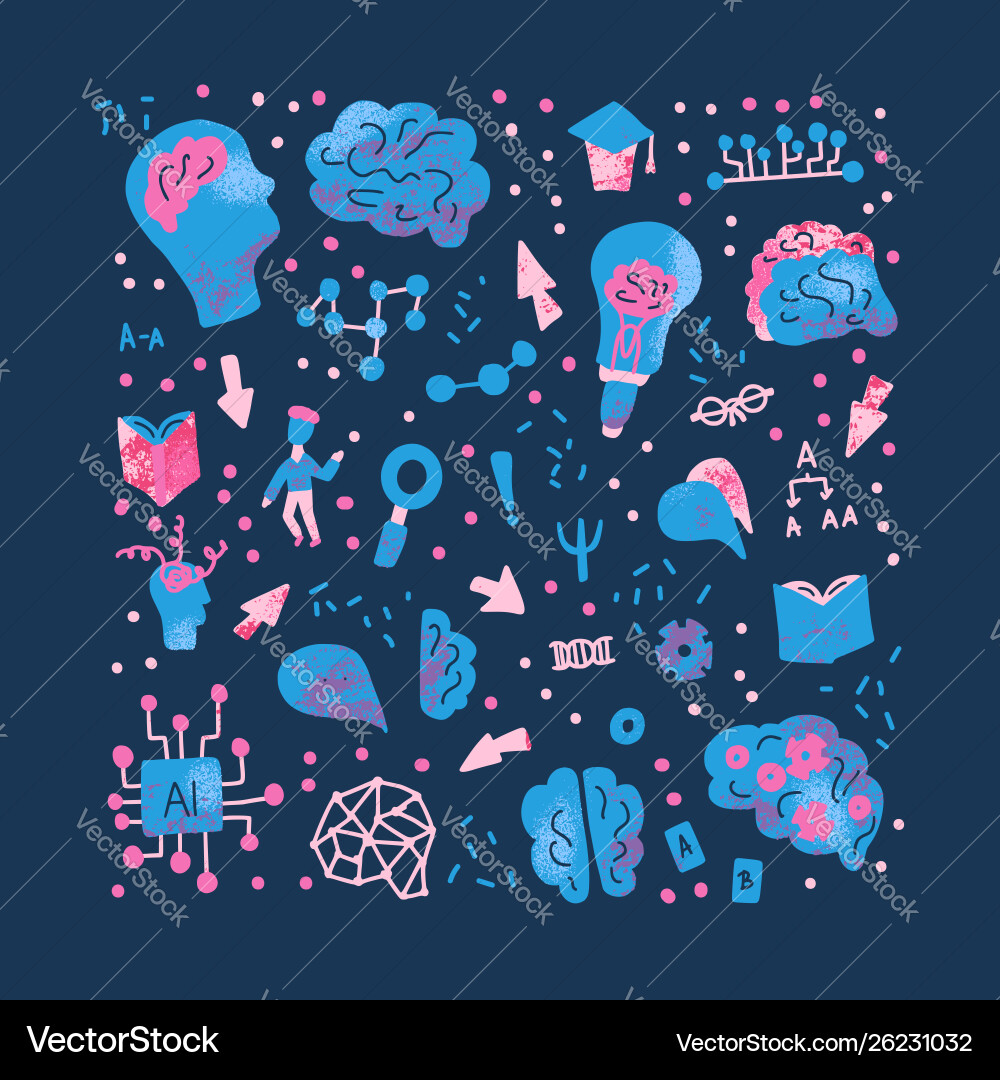 Cognitive science concept set elements Cognitive science concept set elements vector image