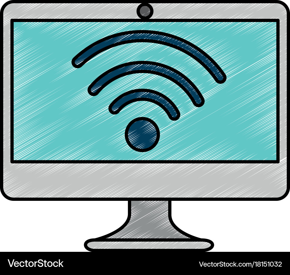Computer display with wifi signal Vector Image