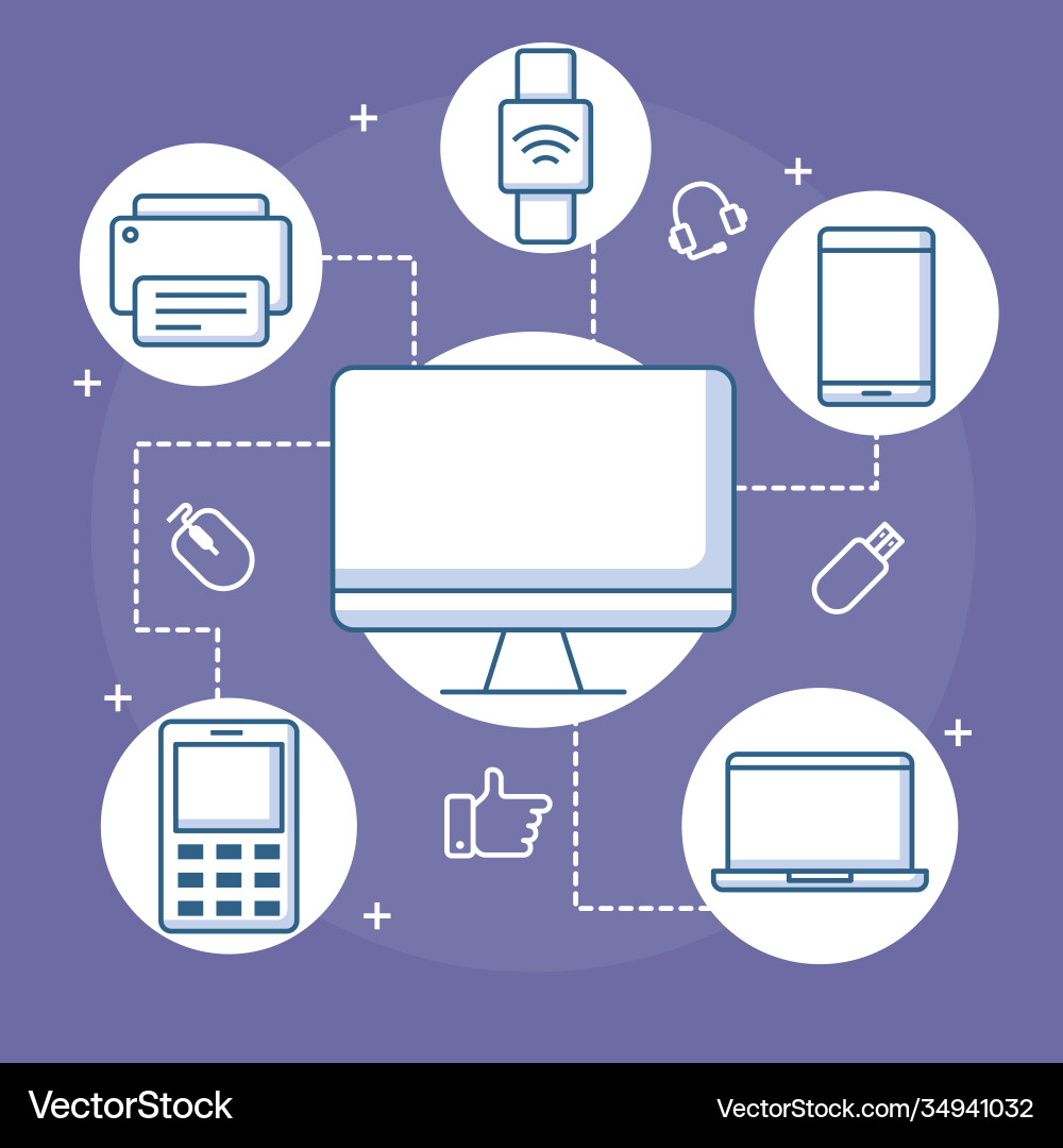 Devices connection computer smart watch mobile vector image
