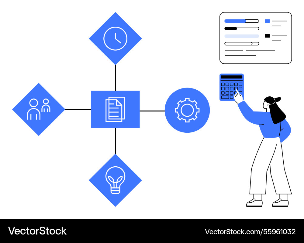Female professional calculating data with icons Female professional calculating data with icons vector image