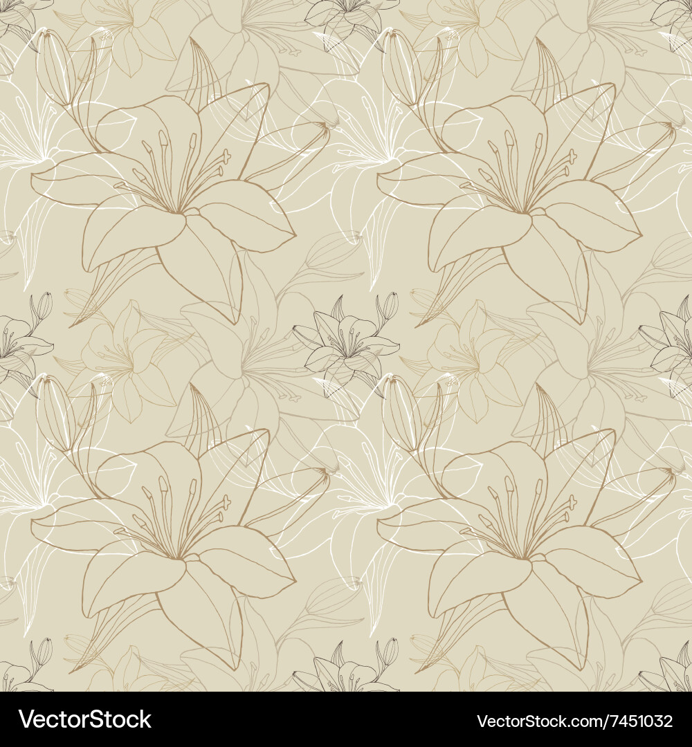 Lily line in beige color seamless pattern vector image