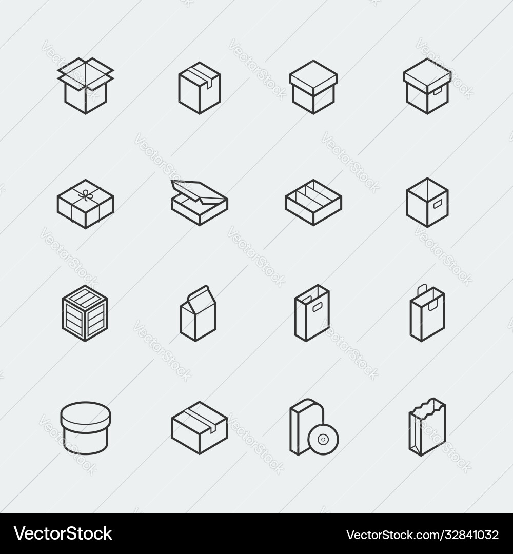 Package related icon set in thin line style vector image