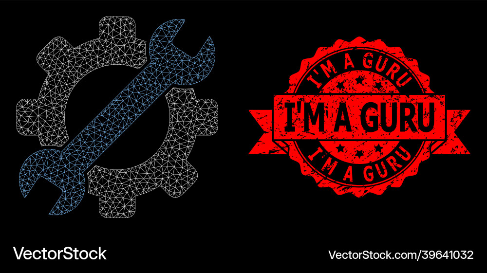 Textured i m a guru stamp and polygonal net Vector Image
