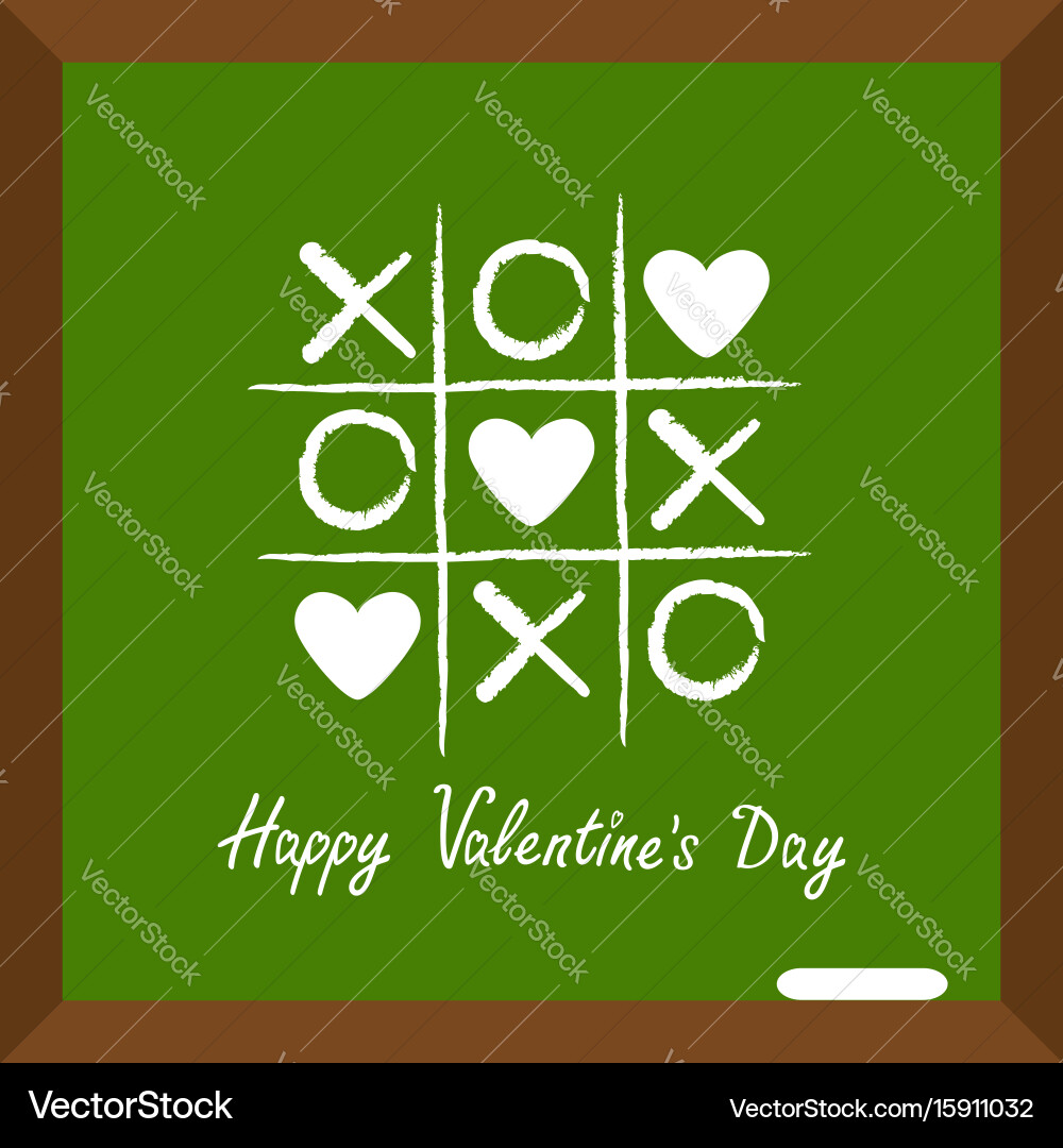 Tic tac toe game with cross and three heart sign vector image