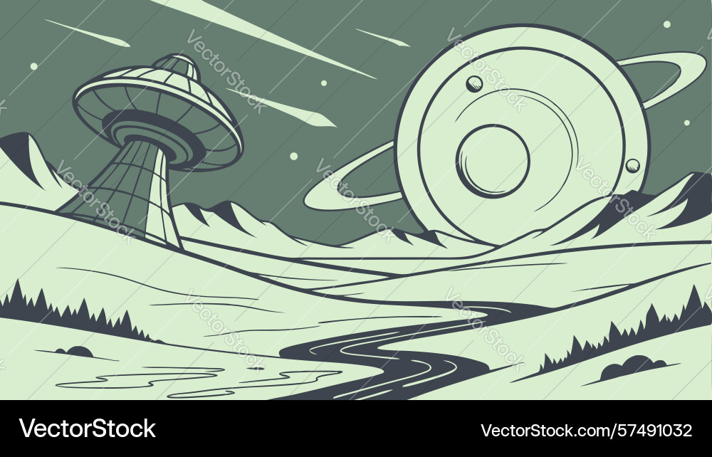 Ufo landing path mysterious alien encounter Vector Image