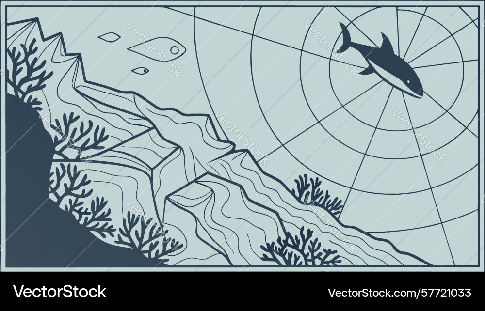 Abstract ocean map with shark design generative Vector Image
