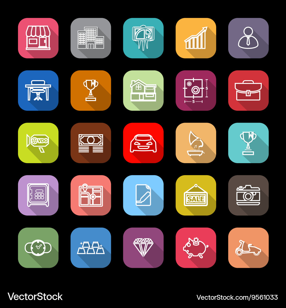 Asset and property line icons with long shadow vector image