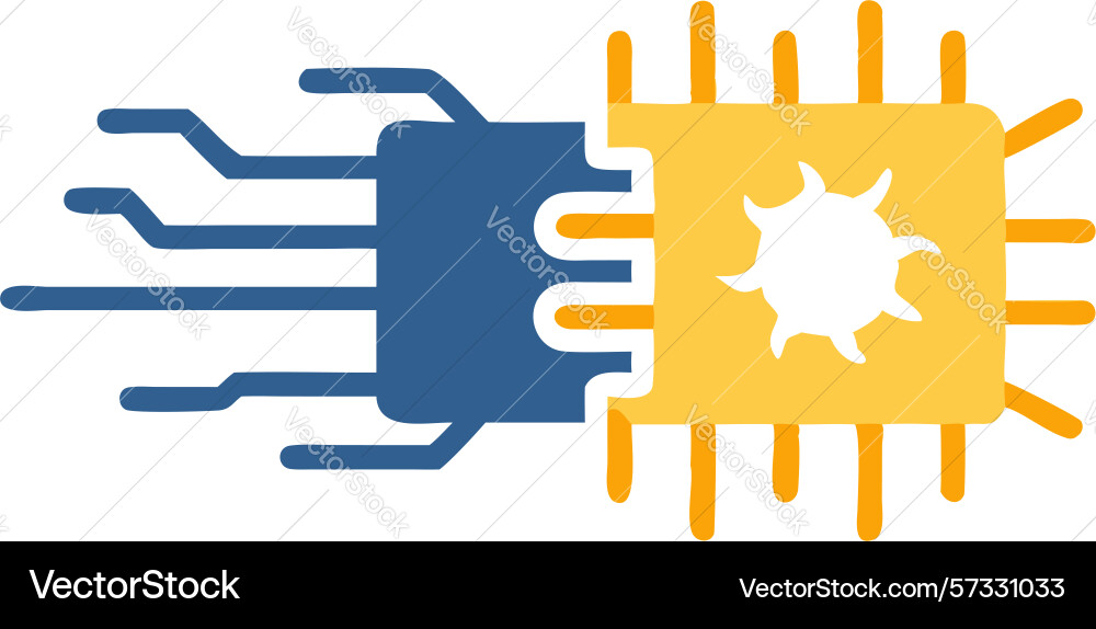 Blue microchip processor unit icon design vector image