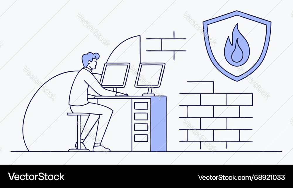 Coder working with firewall cybersecurity Vector Image