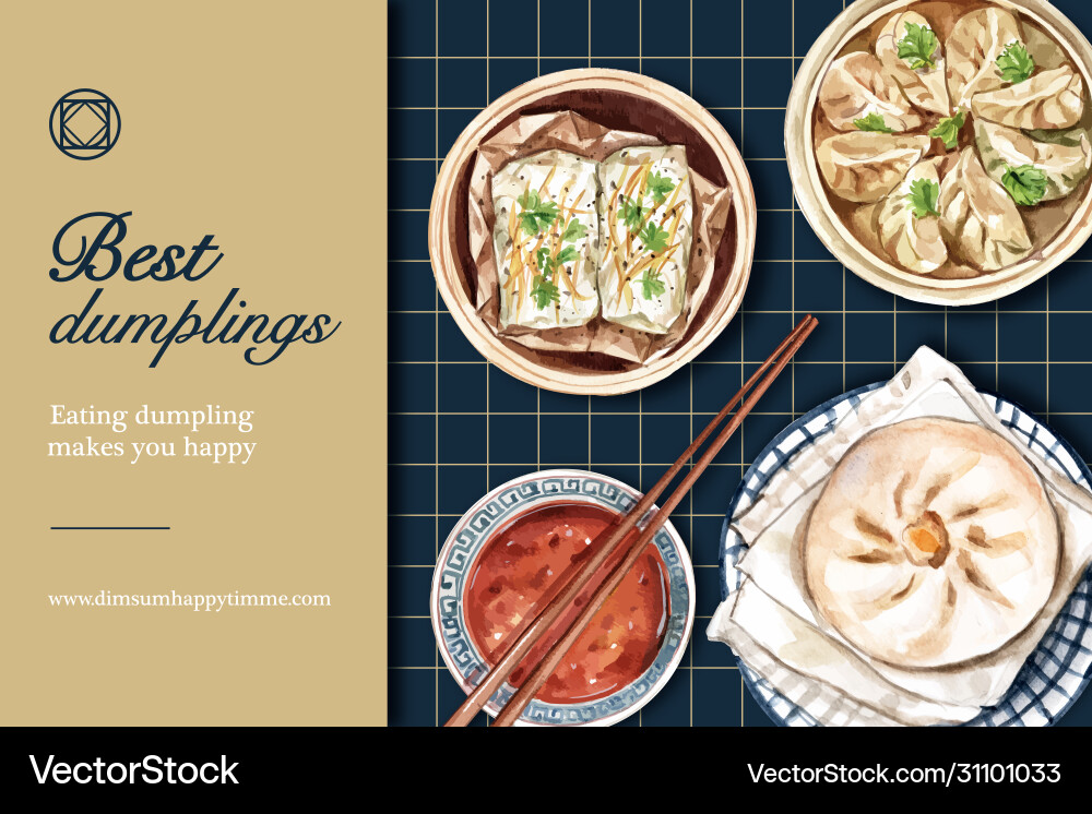 Dim sum frame design with dumpling watercolor vector image