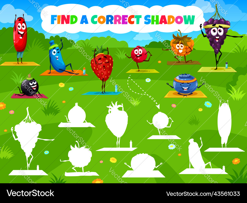 Find a correct shadow game with berry characters Find a correct shadow game with berry characters vector image