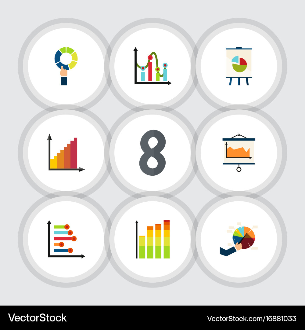 Flat icon graph set of pie bar easel monitoring vector image