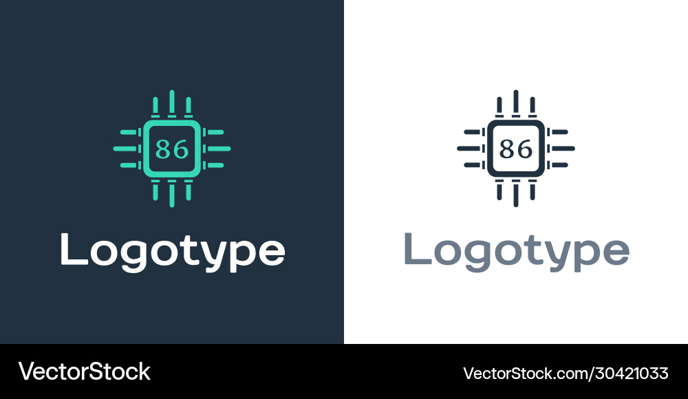Logotype computer processor with microcircuits cpu Logotype computer processor with microcircuits cpu vector image