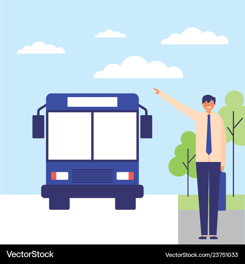 Man taking the bus to work Man taking the bus to work vector image