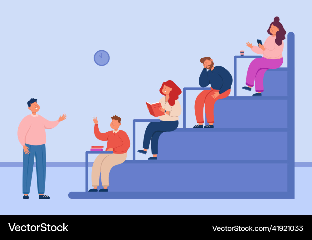 Teacher questioning students at university lecture vector image