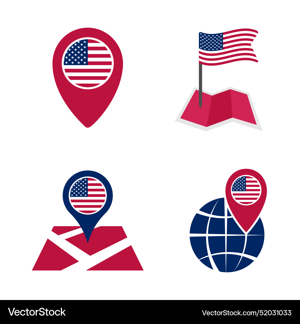 Usa map pointer icons set national flag Usa map pointer icons set national flag vector image