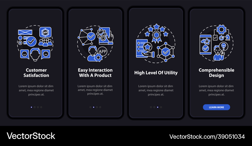Application usage onboarding mobile app page vector image
